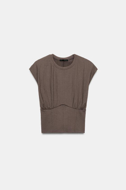 ZARA ТОП В КОРСЕТНОМ СТИЛЕ, СЕРО-КОРИЧНЕВЫЙ