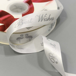 Лента Атласная 2,5см х 110м Полиэстер "Best Wishes (Фламинго)" с печатью (Белый)