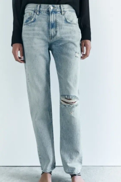 ZARA ДЖИНСЫ RELAXED СО СРЕДНЕЙ ПОСАДКОЙ — ZW COLLECTION, ГОЛУБОЙ