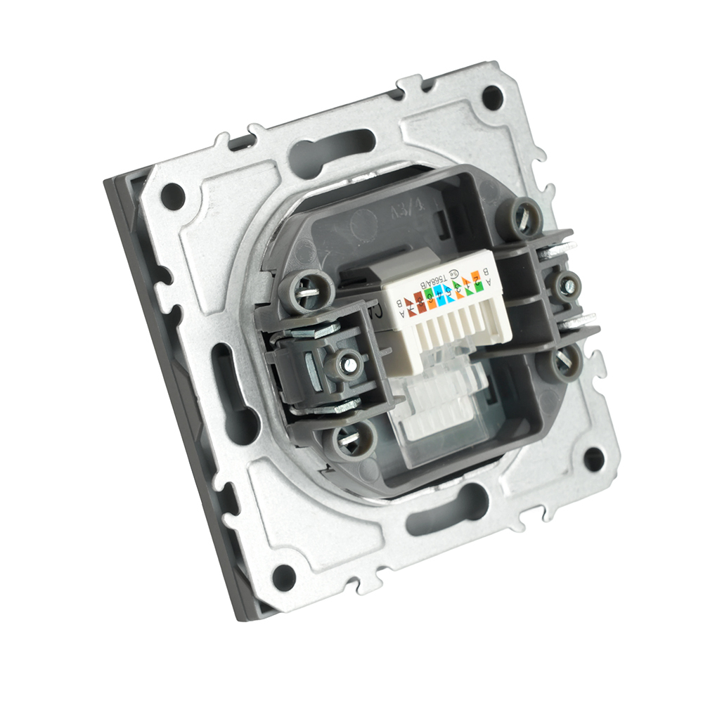 Розетка компьютерная 1-местная RJ-45 (механизм), STEKKER, серия Эмили, RST00-5117-10, платиново-серый, soft touch 49951