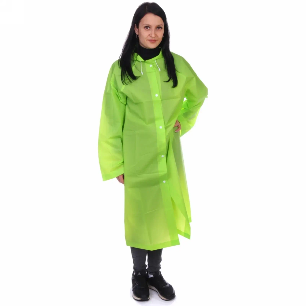 Дождевик-плащ 110 Мкрн 115*65см «Macarons» с капюшоном и завязками, на кнопках, зеленый ДоброСад