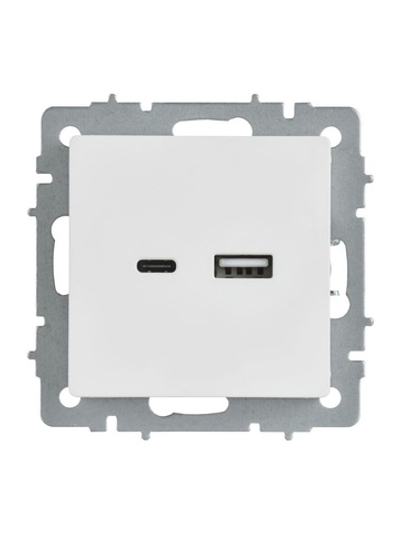 Розетка BRITE РЮ11-1-БрАБ 18Вт USB A+C механизм арктич. бел. IEK BR-U22-018-K91