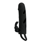 Чёрная насадка с клиторальным вибростимулятором и закрытой головкой - 14 см.