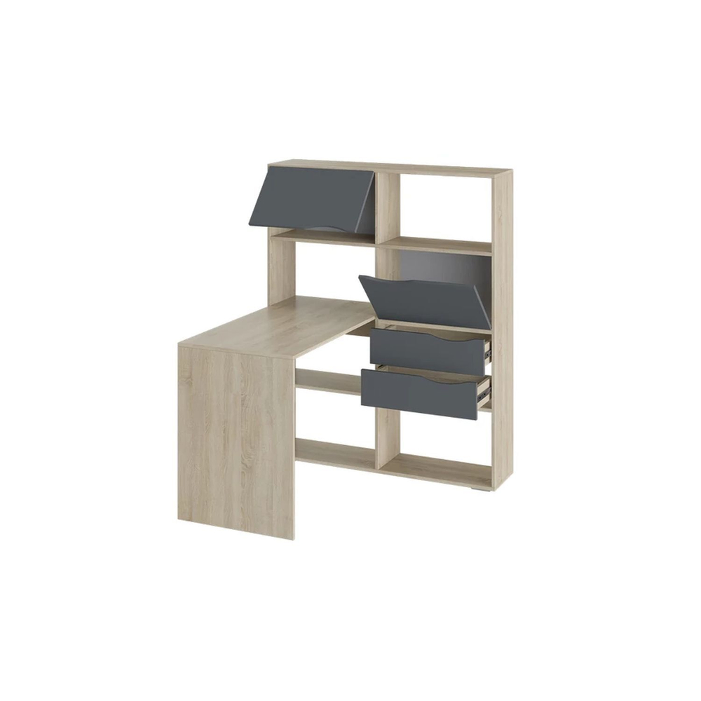 Стол письменный угловой с ящиками Дуб Сонома/Графит Серый, Тип 7, 114,8х110х143,2 см