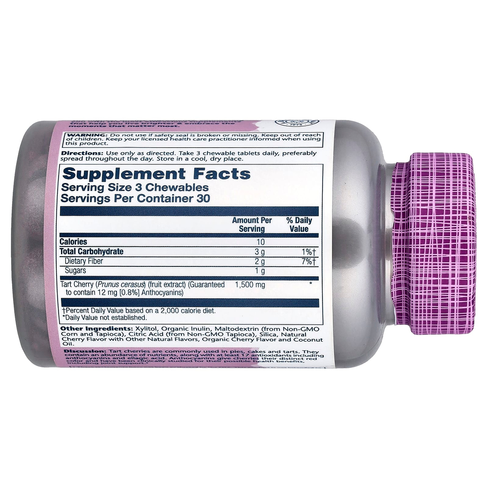 Solaray, Vital Extracts, вишня, натуральный вкус вишни, 90 жевательных таблеток (500 мг в 1 жевательной таблетке)