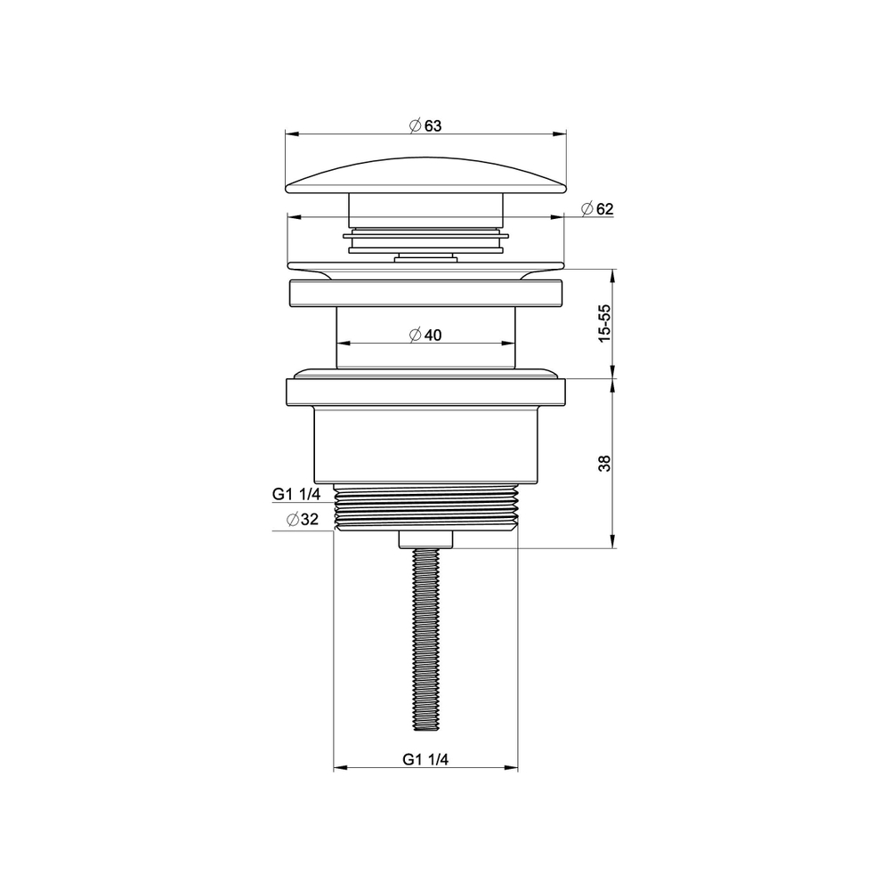 Донный клапан для раковины 1 1/4 WONZON & WOGHAND, Черный матовый (WW-88SS07-MB)