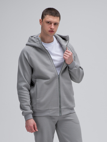 Толстовка на молнии с капюшоном теплая. Грей