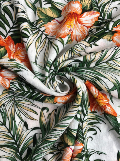 Марлевка жатка принт, вискоза цветок оранж на белом BST3162D8C