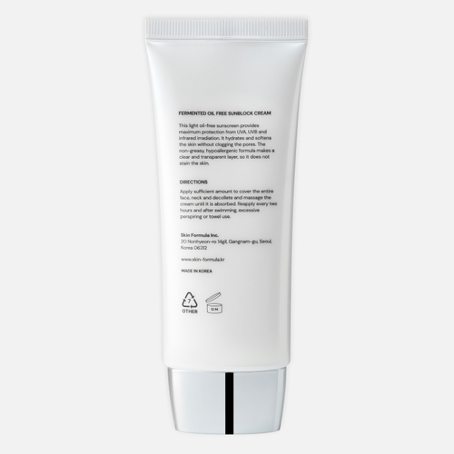 SKIN FORMULA  Fermented Oil Free Sunblock Cream SPF50+ PA+++ Cолнцезащитный крем c увлажняющим и успокаивающим действием, 65 гр