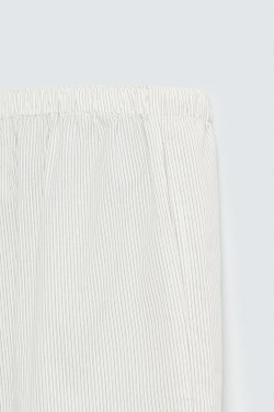 ZARA ПОЛОСАТЫЕ ХЛОПКОВЫЕ ШОРТЫ-БЕРМУДЫ, ЭКРЮ / СЕРЫЙ