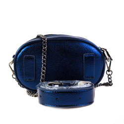 Маленькая стильная женская повседневная сумочка 2в1 на пояс или плечо синий металлик цвета с ремнём из экокожи 18,5х10х5,5 см Dublecity DC809-3