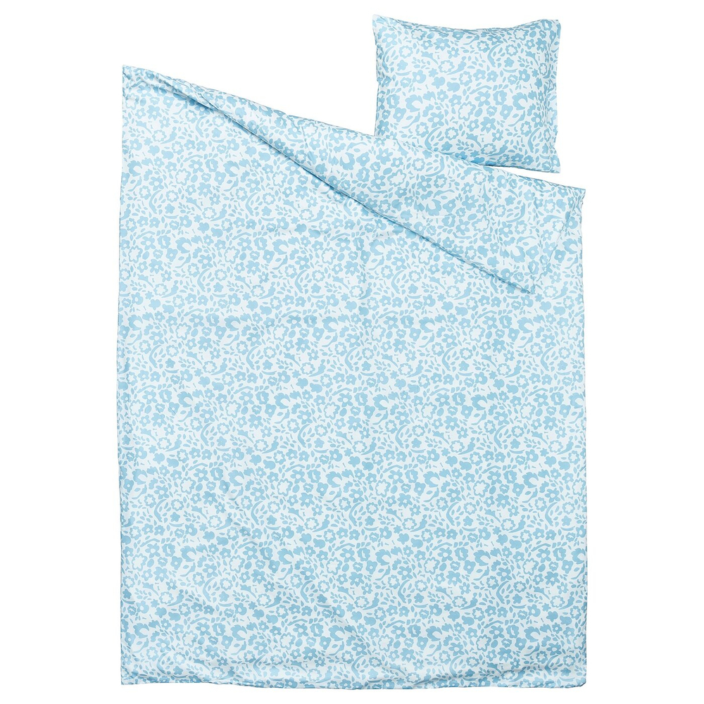 IKEA CYMBALBLOMMA  (ИКЕА СЙМБАЛБЛОММА)  -  Пододеяльник и наволочка, белый/голубой, 150x200/50x60 см