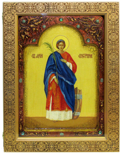 Большая Живописная икона Святая великомученица Екатерина 42х29см на кипарисе в березовом киоте