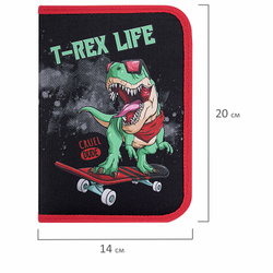 Пенал ПИФАГОР, 1 отделение, 2 откидные планки, полиэстер, 20х14 см, "T-Rex Life", 271513