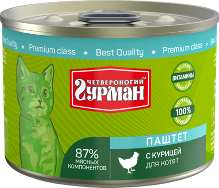 Корм консервированный для котят Четвероногий гурман "Паштет с курицей", 190 г