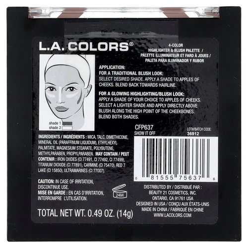 L.A. Colors, Blush + Highlight Palette, Cfp637 Show It Off, 14 г (0,49 унции)