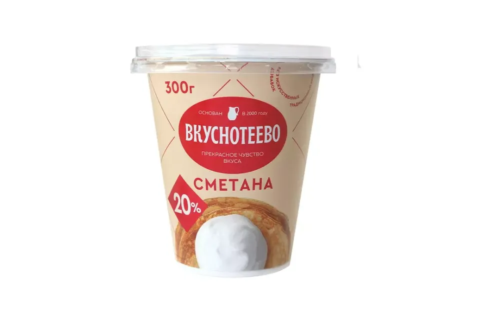 Сметана Вкуснотеево 20% 300г пл/ст.