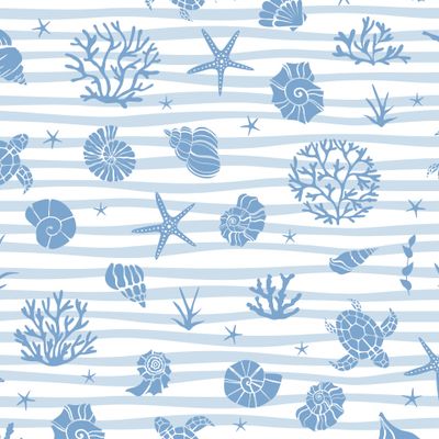 Ракушки, морские звезды и черепахи, морской принт