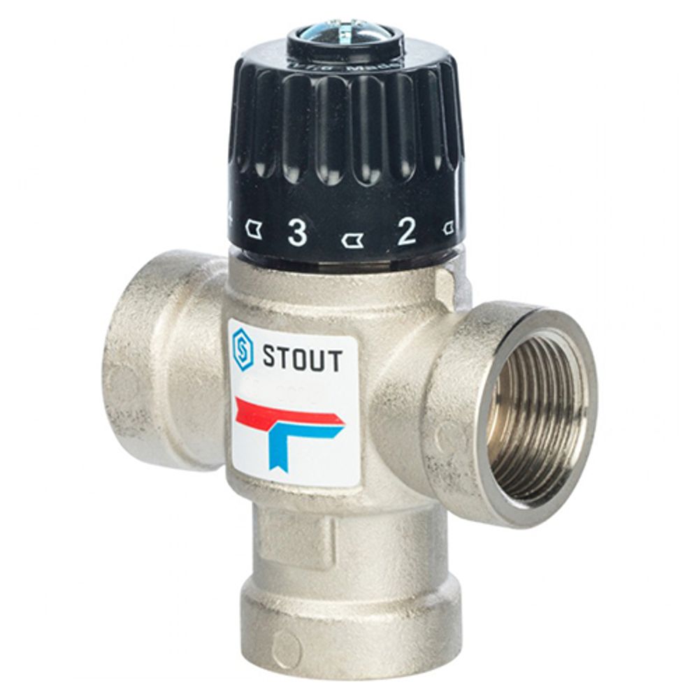 Клапан термостатический смесительный STOUT - 3/4&quot; ВР (регулировка 20-43°С,  kvs - 1,6 м3/ч)