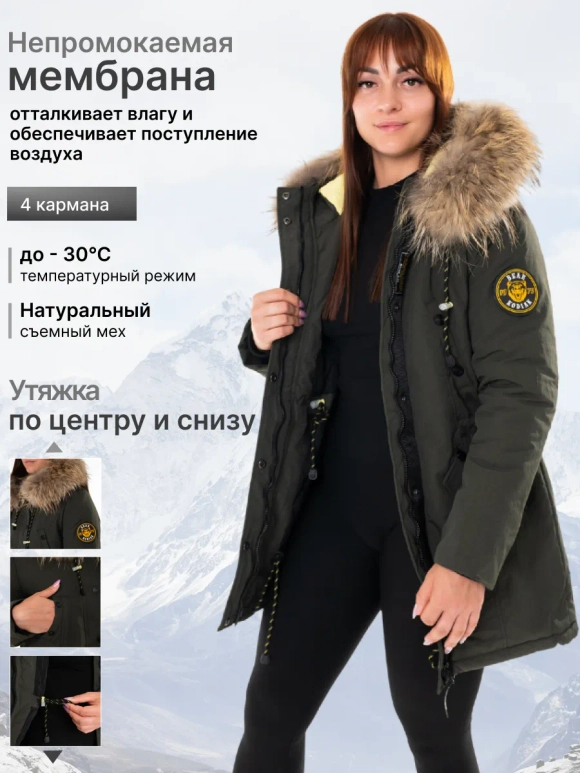 Куртка зимняя удлиненная с капюшоном натуральный мех