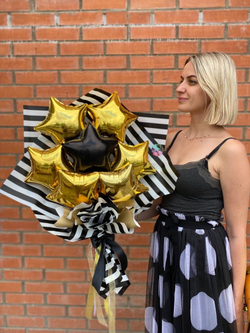 Воздушные шары букет для мужчины из звезд золото/черный №3340