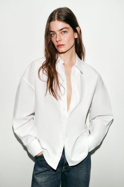 ZARA РУБАШКА ИЗ ПОПЛИНА С ЗАЩИПАМИ НА СПИНКЕ, БЕЛЫЙ