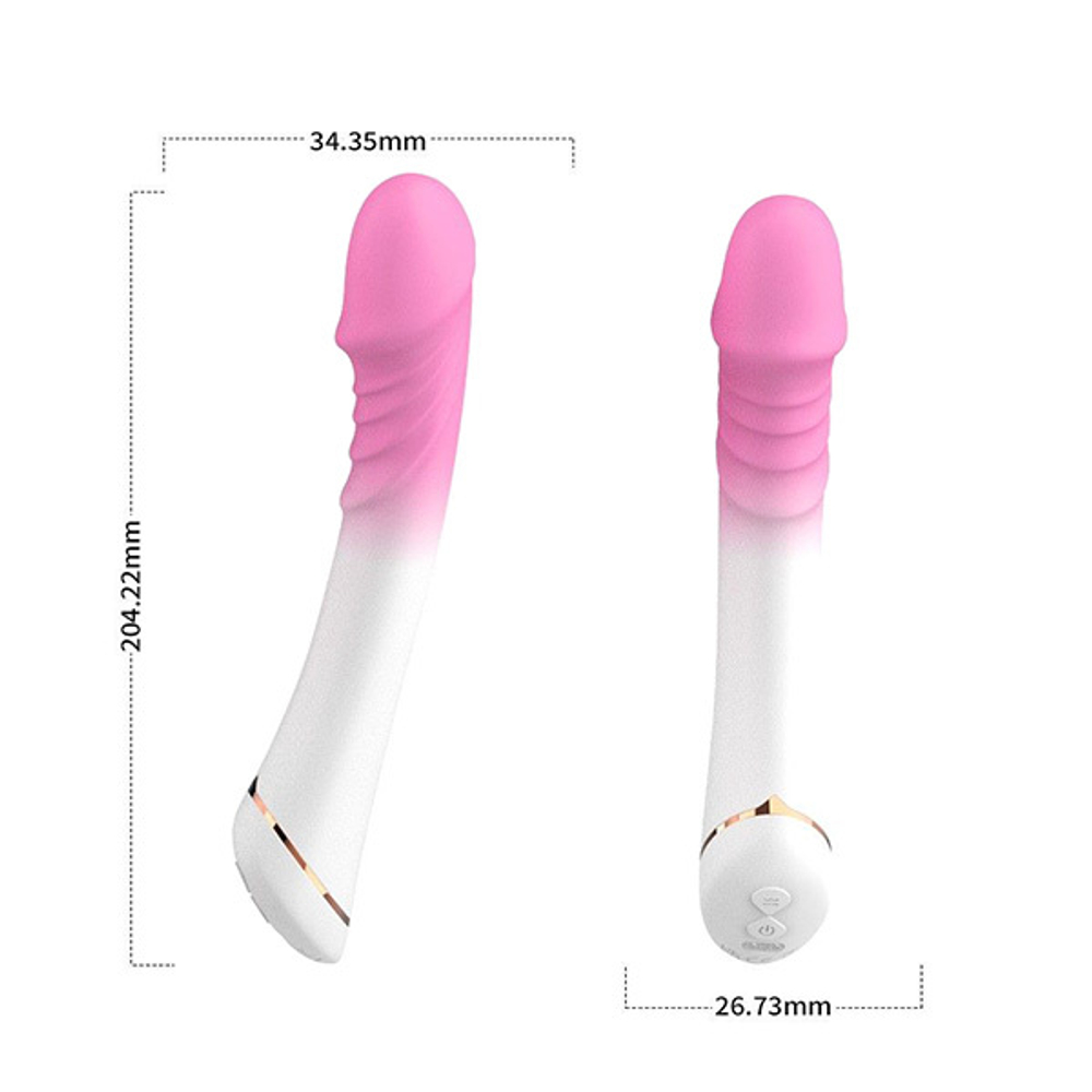 Бело-розовый вибромассажер 20,4см с крупной головкой Silicone Toys USK-V23