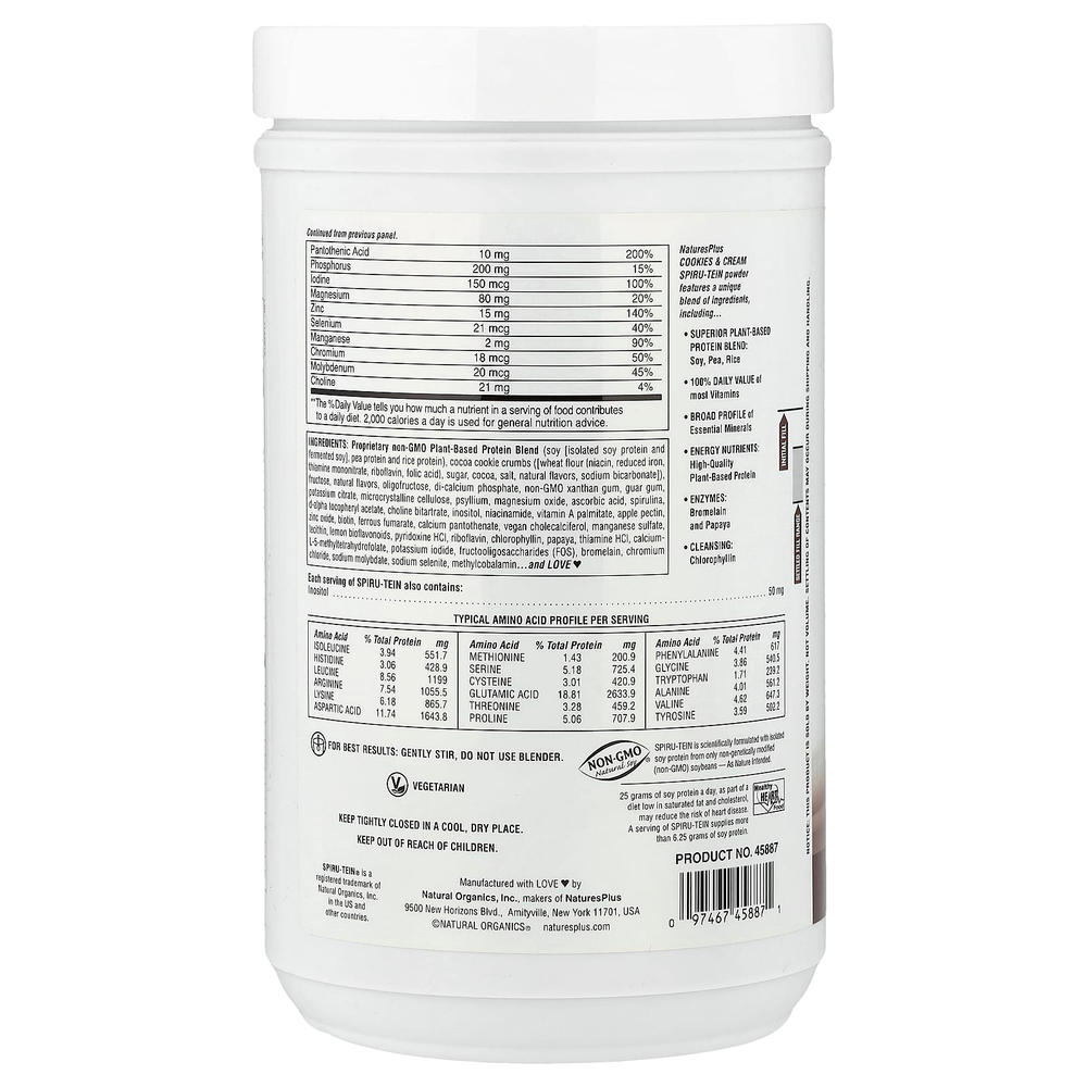 NaturesPlus, Spiru-Tein®, протеиновый порошок, печенье и сливки, 525 г (1,15 фунта)