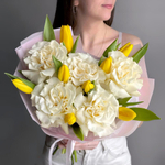 Французские розы и тюльпаны красивый букет