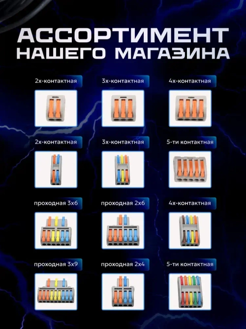 Клеммы для проводов, 2 на 6 контактов, 0.08-2.5(4.0)мм, 32А (5 шт.)