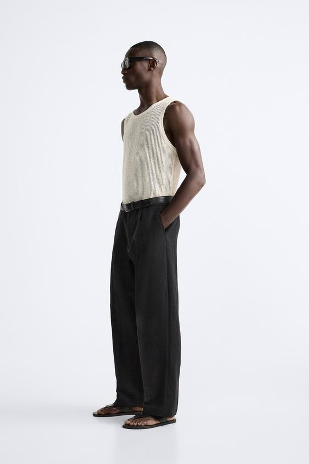 ZARA ФУТБОЛКА ИЗ РЕЛЬЕФНОЙ ТКАНИ АЖУРНОЙ, ЖЕЛТОВАТО-БЕЛЫЙ