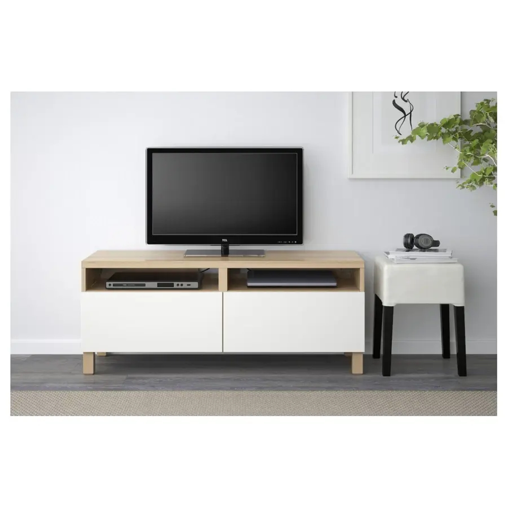 Тумба под ТВ с ящиками - IKEA BESTÅ/BESTA/БЕСТО ИКЕА, 42х48х120 см, белый/под беленый дуб