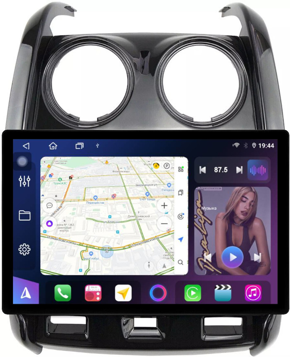 Магнитола для Renault Duster 1 2015-2020, Lada Largus 2021+ (мультируль/джойстик, рамка большая глянец) - FarCar BX877 монитор 13" 2K QLED на Android 13, TS10, 6+128, CarPlay, 4G SIM-слот