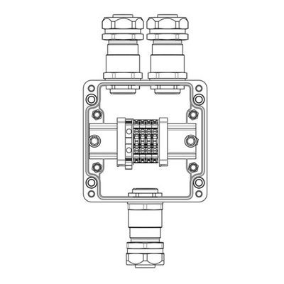 Взрывозащищенная клеммная коробка из полиэстера TBE-P-03-(4xCBC.4-1xTEO.4)-2xKAEPM3MHK-20(A)-1xKAEPM3MHK-20(C)1Ex e IIC Т5 Gb / Ex tb IIIC T95°C Db IP66/КЗ