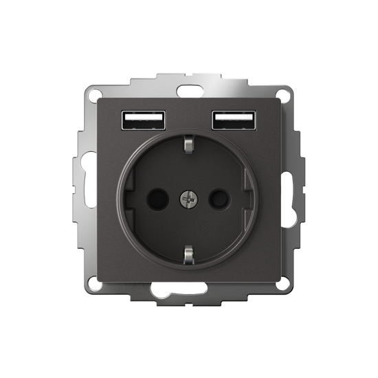Розетка AtlasDesign 16А с 2-мя заряд. устройствами USB тип A+A 5В/2.4А 2х5В/1.2А механизм базальт SE ATN001430