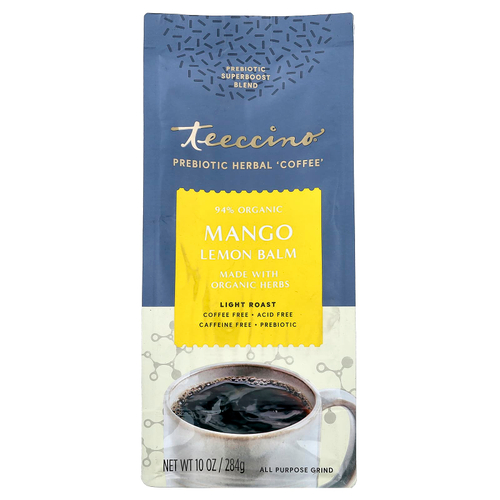 Teeccino, Prebiotic Herbal Coffee, мелисса с манго и лимоном, легкая обжарка, без кофеина, 284 г (10 унций)