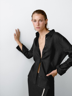 Massimo Dutti Юбка миди с контрастной вышивкой, черный