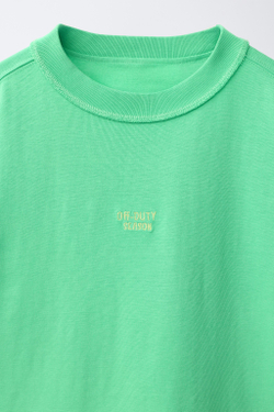 ZARA ФУТБОЛКА HEAVY WEIGHT С ВЫШИВКОЙ, ЗЕЛЕНЫЙ