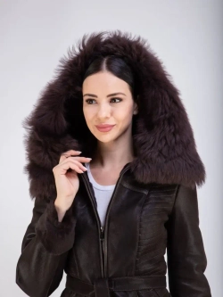 Дубленка женская натуральная с капюшоном длинная Турция