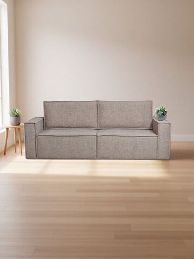 Диван-кровать Сатурн в стиле ЛОФТ ткань Ева 24 (серо-бежевый), велюр, механизм Еврокнижка, спальное место 202х155 см, пружинный блок Боннель, ниша для белья, широкие подлокотники