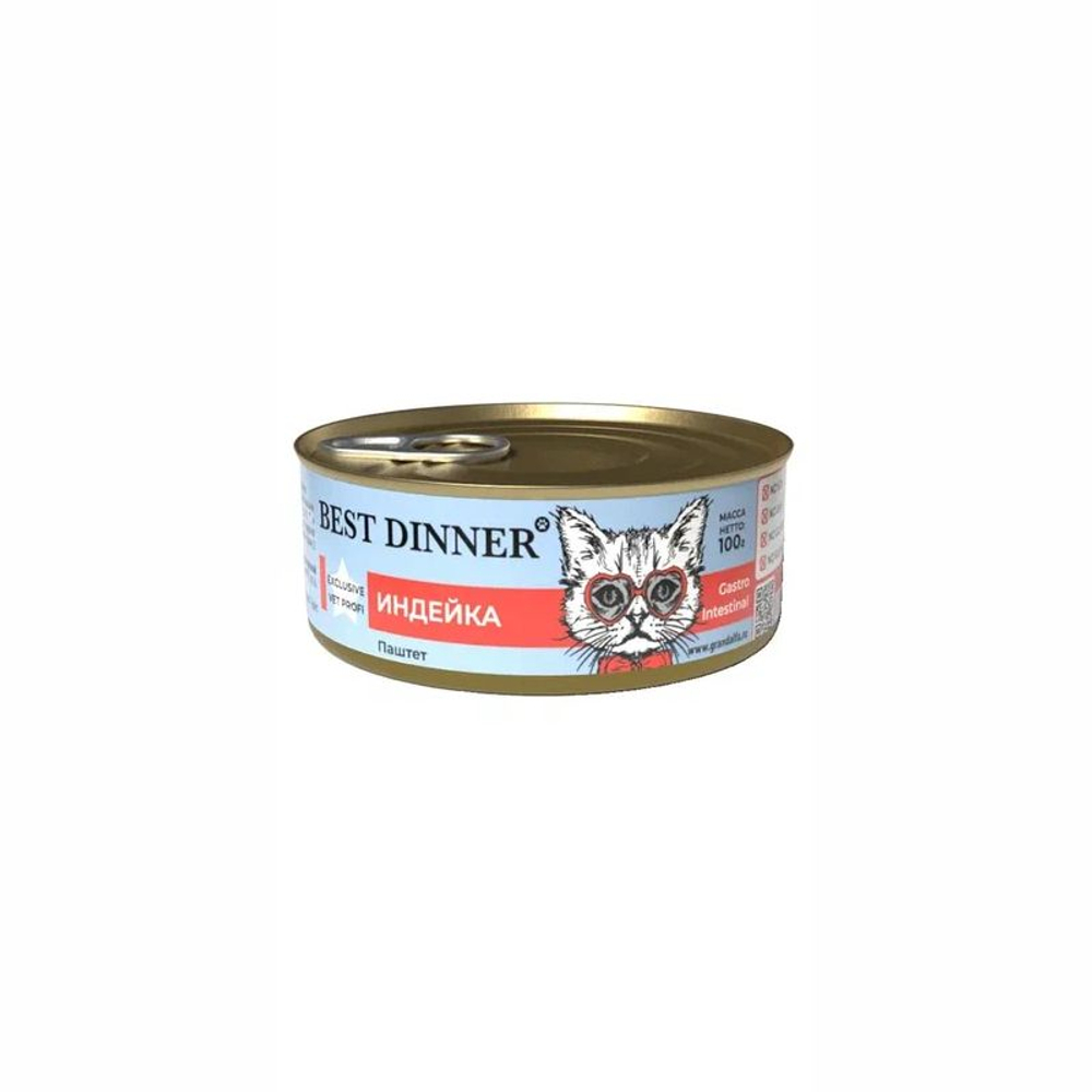 BEST DINNER Vet Profi Консервы для кошек при проблемах пищеварения "Индейка" 0,1 кг