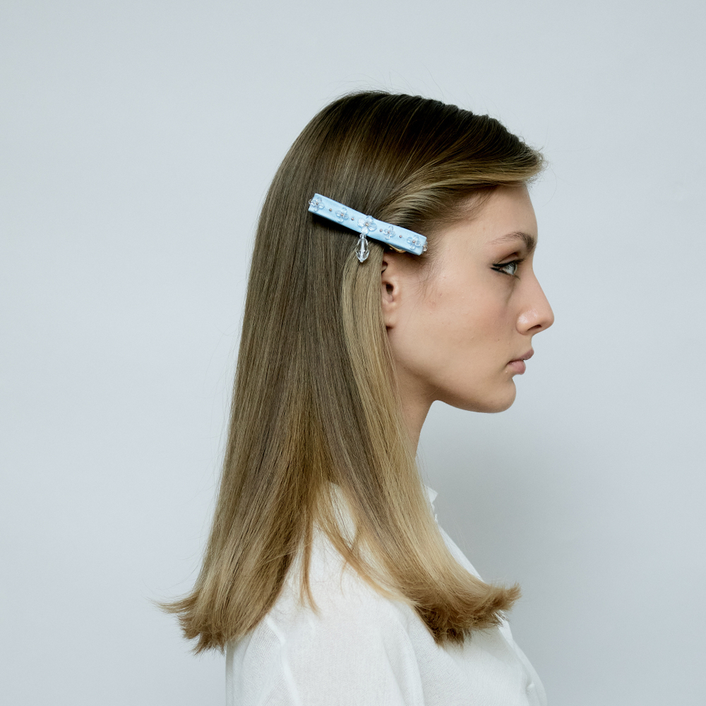 Бант "Стрекоза" голубой с прозрачным декором