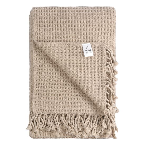 Плед из шерсти бежево-серого цвета из коллекции essential, 130х180 см