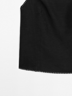 Massimo Dutti Топ на бретелях с контрастной строчкой, черный