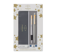 Подарочный набор из 2-х ручек Parker Jotter Stainless Steel GT перьевая и шариковая ручки в подарочной упаковке