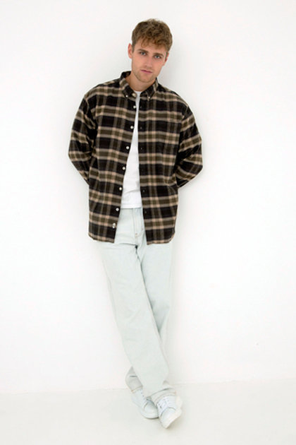 Рубашка фланелевая в клетку оливково серый