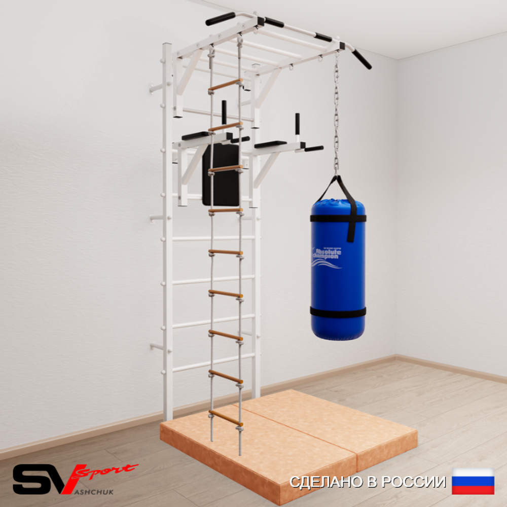 Шведская стенка Sv Sport усиленная 6425 (Турник рукоход/Брусья/Лестница/Цепь/Мешок 15кг/Мат 1м)