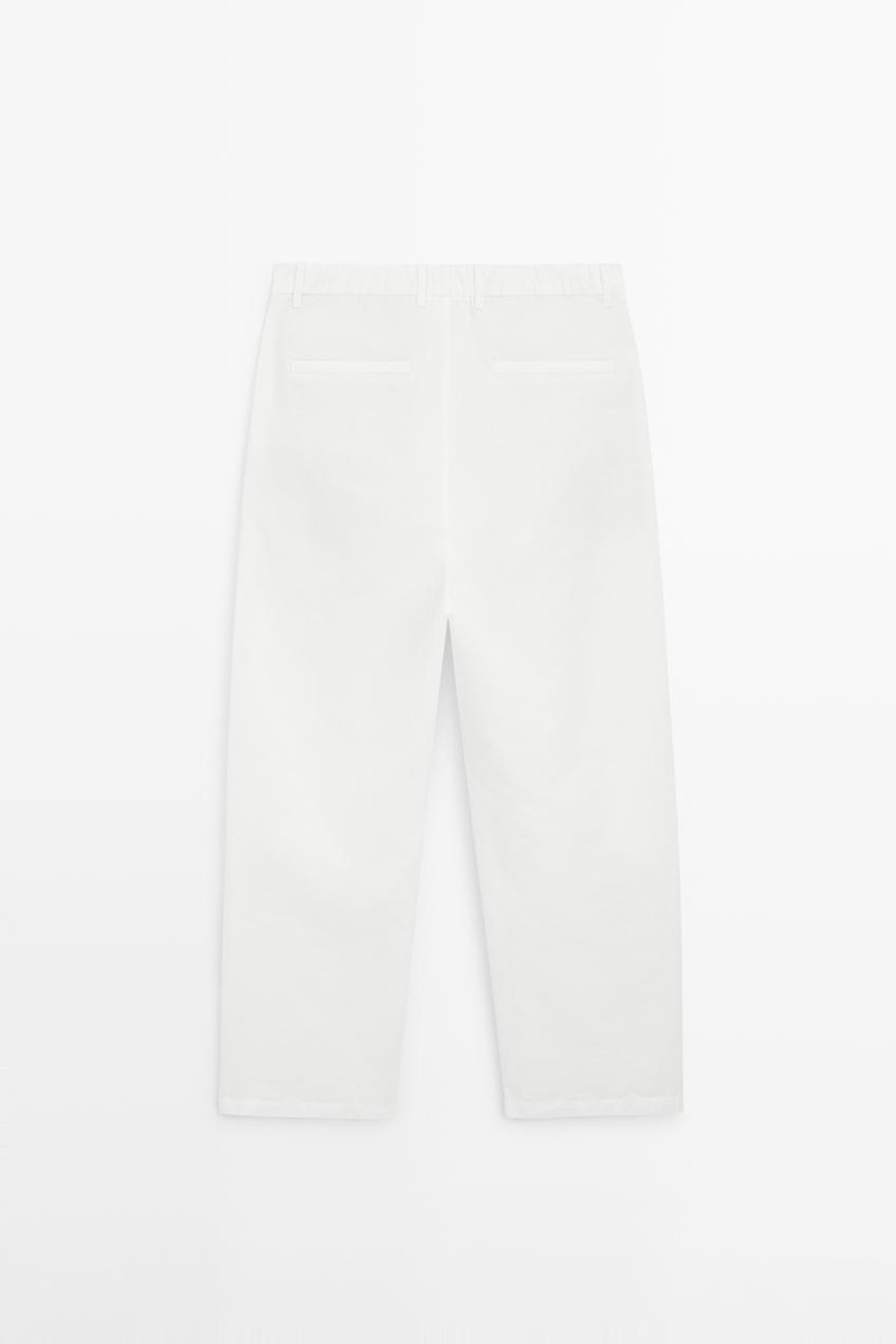 Massimo Dutti Брюки из поплина бочкообразного кроя из хлопка и льна, белый