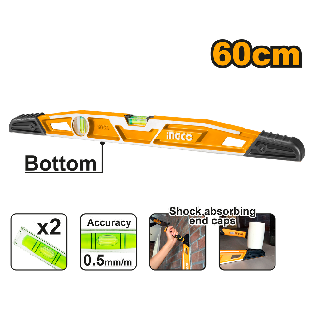 Строительный алюминиевый уровень усиленный 600 мм INGCO HBSL08060 INDUSTRIAL
