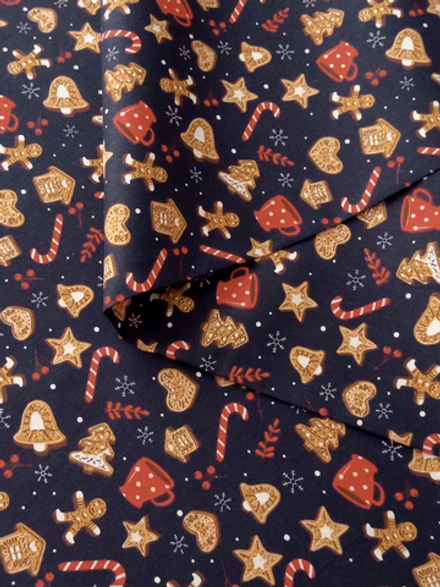 Ткань бязь плательная, рис. "Новогодние пряники", ширина 150 см, арт. 891